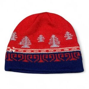 Vintage red and navy pattern  beanie